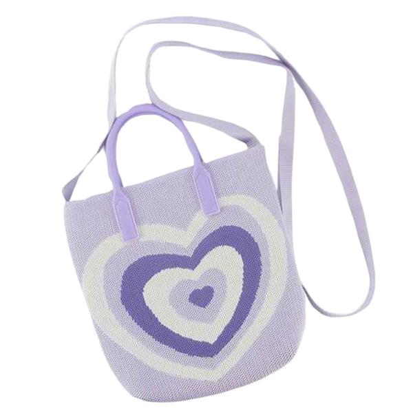 VALENTINE`S DAY HEART KNIT TOTE BAG WITH CROSSBODY STRAP