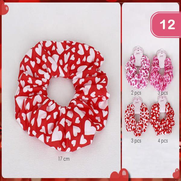 VALENTINE`S DAY HEART SCRUNCHIES HAIR TIE (12 UNITS)