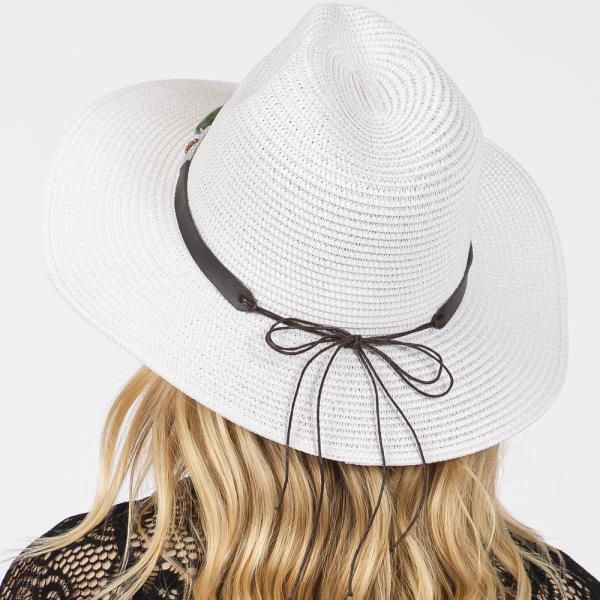TURQUOISE BEADS BAND STRAW SUN HAT