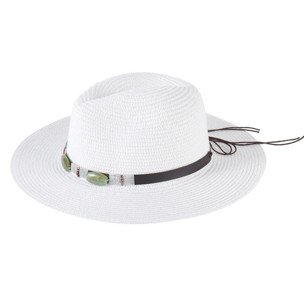 TURQUOISE BEADS BAND STRAW SUN HAT