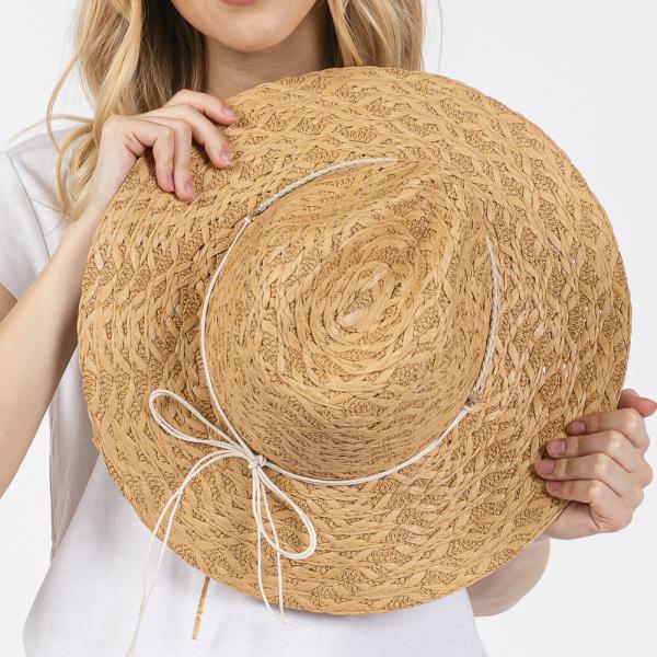 STRAW SUN HAT WITH STRAW BRAIDED EVIL EYE