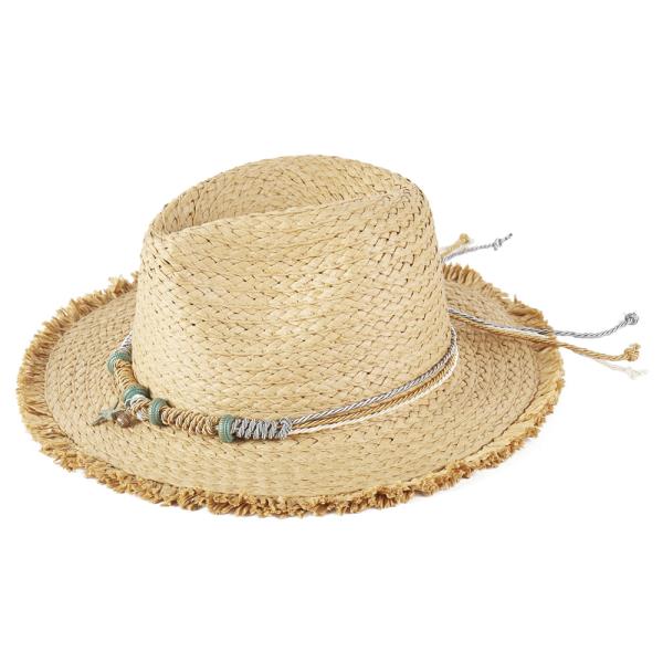 FRAYED STRAW SUN HAT WITH BRAIDED STARFISH BAND