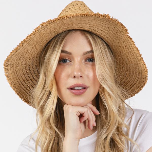 FRAYED STRAW SUN HAT WITH BRAIDED STARFISH BAND