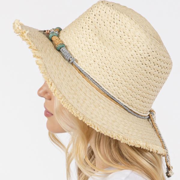 FRAYED STRAW SUN HAT WITH BRAIDED STARFISH BAND