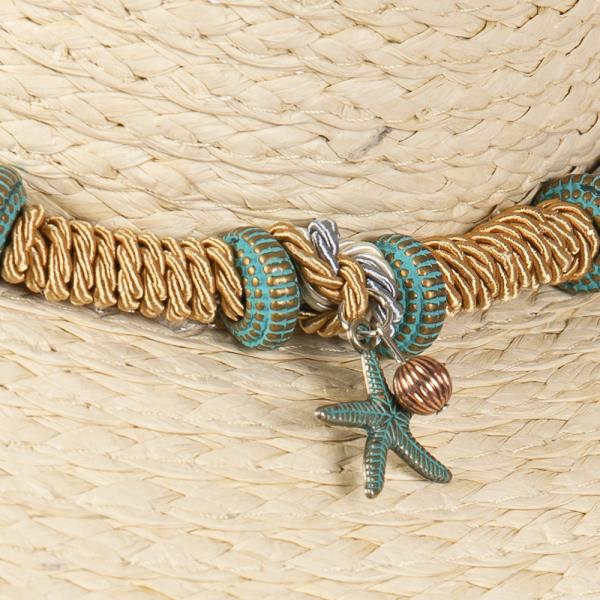 FRAYED STRAW SUN HAT WITH BRAIDED STARFISH BAND