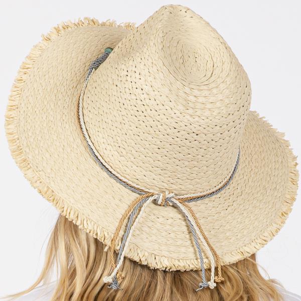 FRAYED STRAW SUN HAT WITH BRAIDED STARFISH BAND