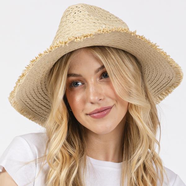 FRAYED STRAW SUN HAT WITH BRAIDED STARFISH BAND