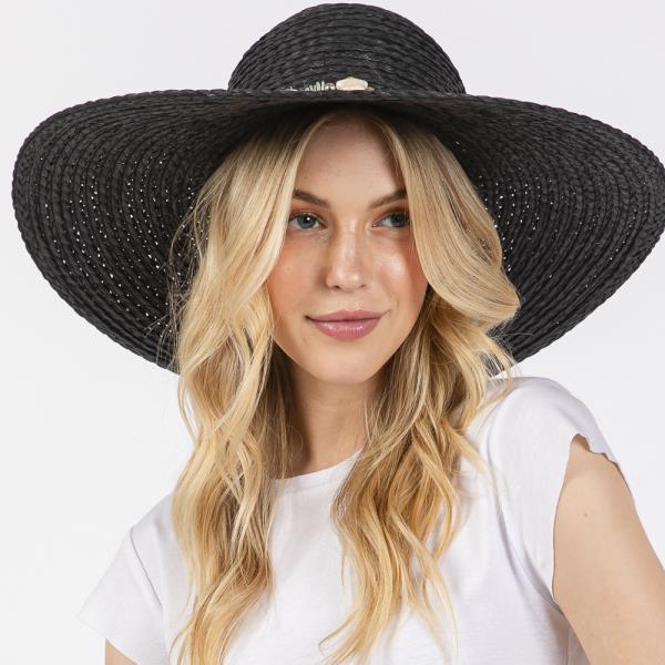 WIDE BRIM FLOPPY SUN HAT WITH TURQUOISE STONE AND STARFISH BAND