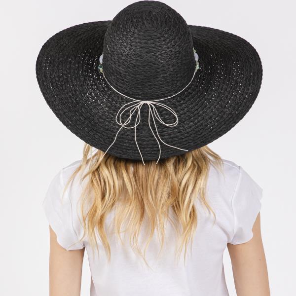 WIDE BRIM FLOPPY SUN HAT WITH TURQUOISE STONE AND STARFISH BAND