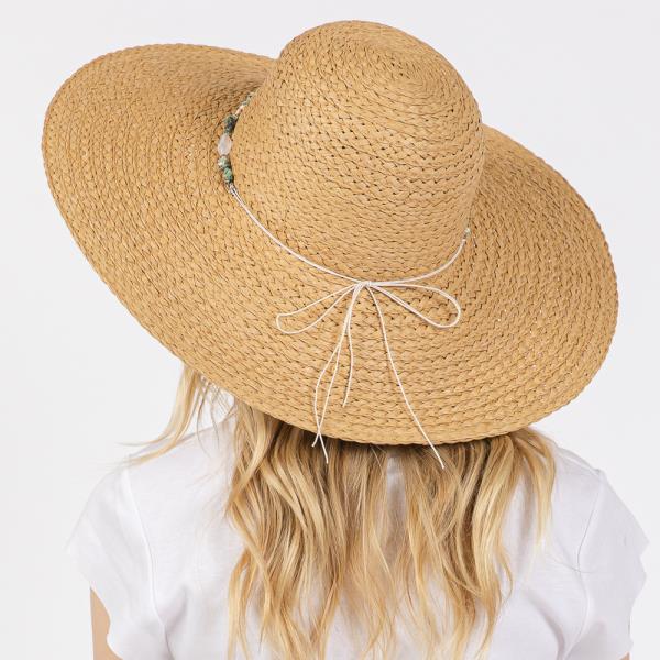 WIDE BRIM FLOPPY SUN HAT WITH TURQUOISE STONE AND STARFISH BAND