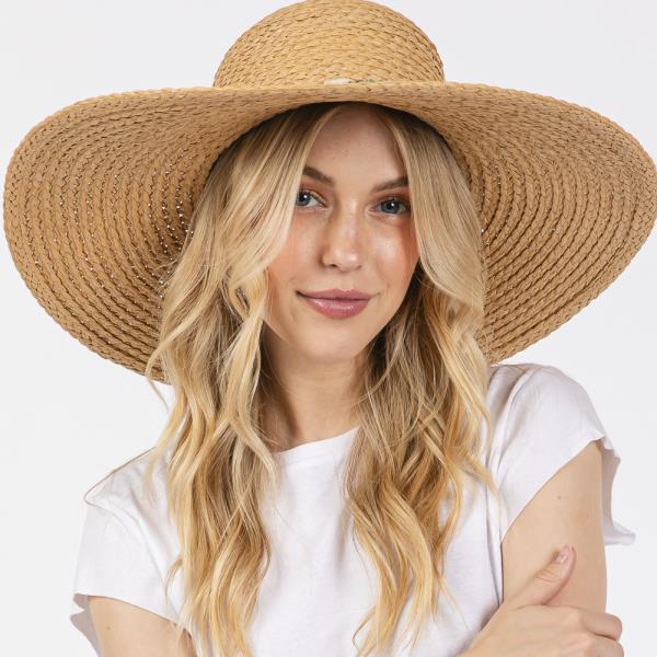 WIDE BRIM FLOPPY SUN HAT WITH TURQUOISE STONE AND STARFISH BAND