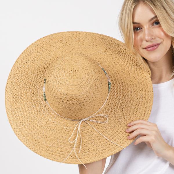 WIDE BRIM FLOPPY SUN HAT WITH TURQUOISE STONE AND STARFISH BAND