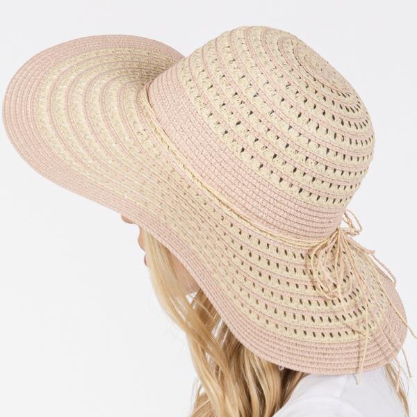 STRIPED PATTERN WIDE BRIM FLOPPY HAT