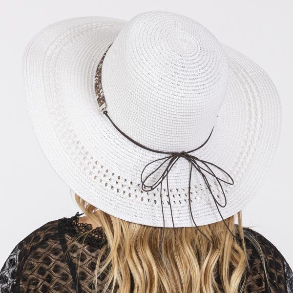 WIDE BRIM STRAW HAT WITH EVIL EYE AND MULTI DESIGN BAND