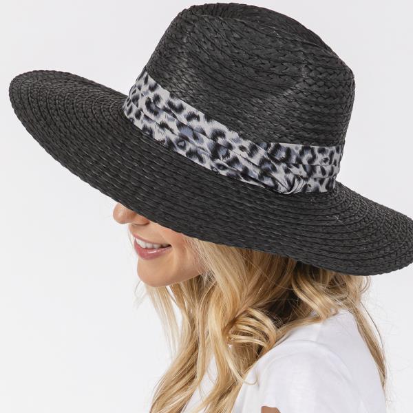 LEOPARD BAND STRAW SUN HAT