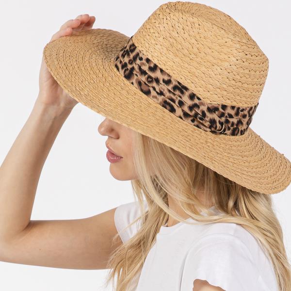 LEOPARD BAND STRAW SUN HAT