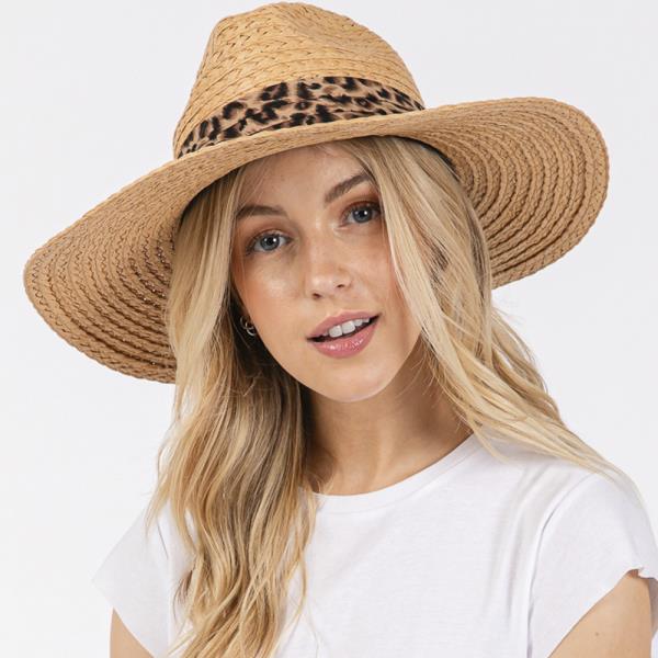 LEOPARD BAND STRAW SUN HAT