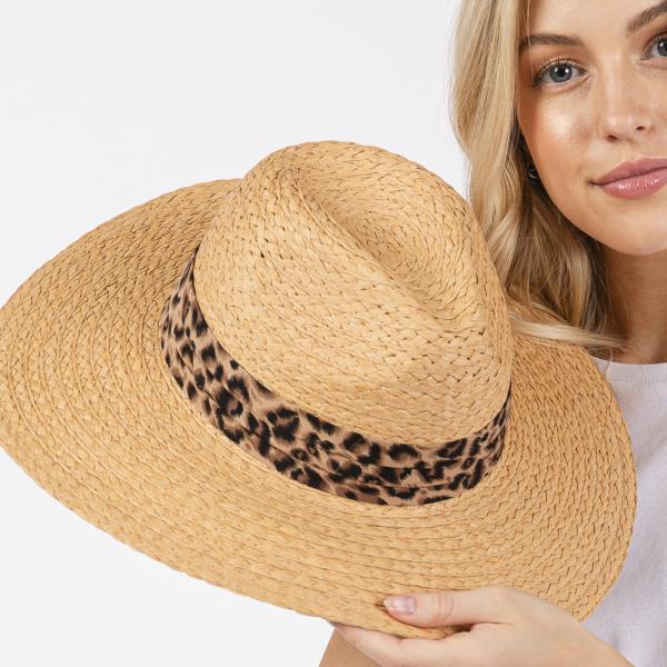 LEOPARD BAND STRAW SUN HAT