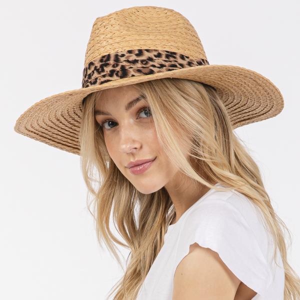 LEOPARD BAND STRAW SUN HAT