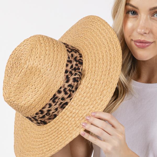 LEOPARD BAND STRAW SUN HAT