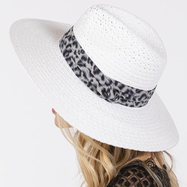 LEOPARD BAND STRAW SUN HAT