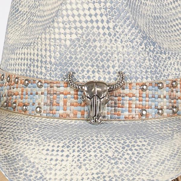 VINTAGE COWBOY HAT WITH WESTERN BULL AND STUD COLORFUL BAND