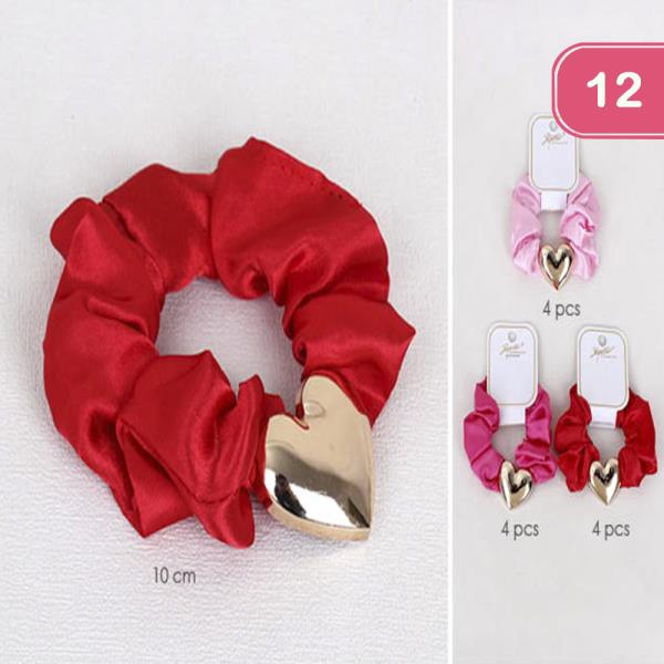 VALENTINE`S DAY SCRUNCHIES HEART HAIR TIE (12 UNITS)