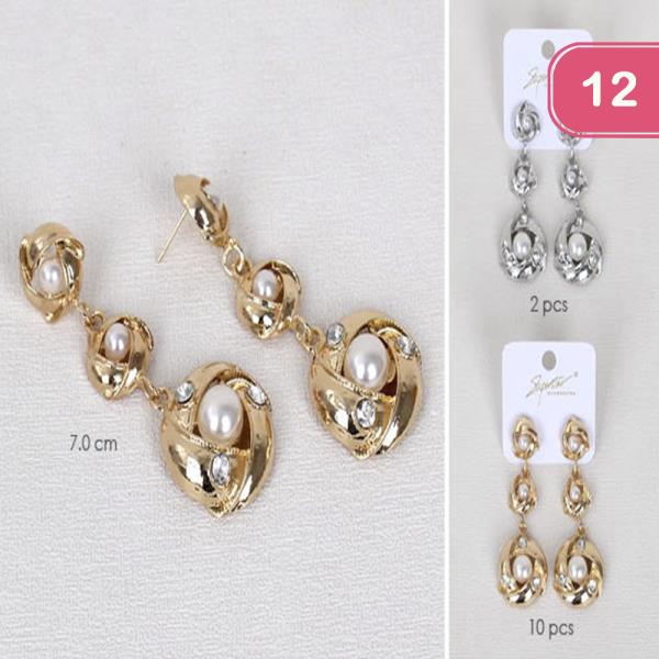 METAL PEARL DANGLE EARRING (12 UNITS)