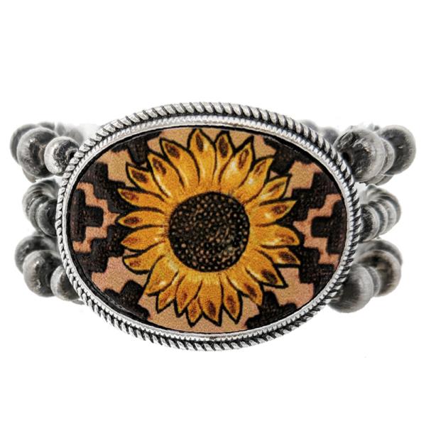 WESTERN NAVAJO TOOLED STONE SUNFLOWER BRACELET