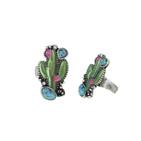 CACTUS WESTERN SEMI STONE PRINT RING