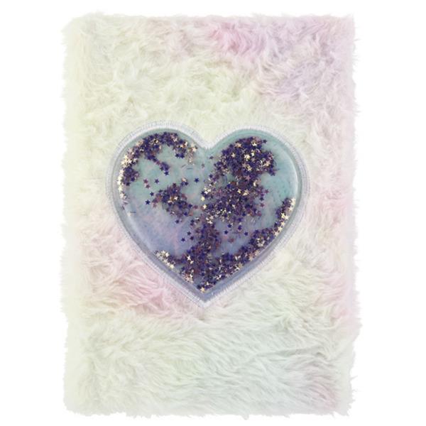 FAUX FUR STAR GLITTER HEART NOTEBOOK