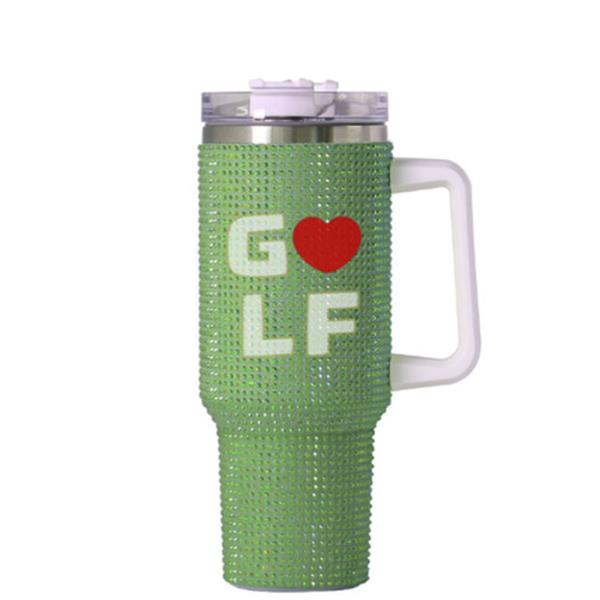 GLF RHINESTONE TUMBLER WITH HANDLE STRAW