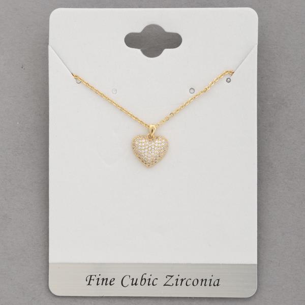 GOLD COLOR LONG BOX CHAIN CZ HEART NECKLACE