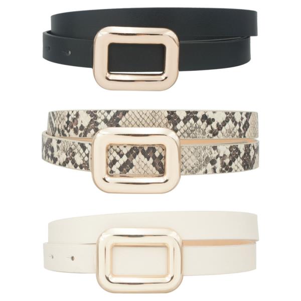 BUBBLE RECTANGLE BUCKLE SKINNY BELT TRIO