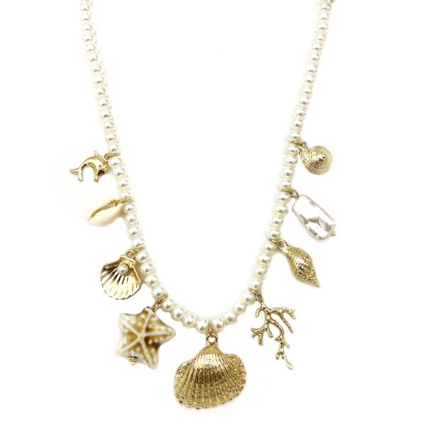 PEARL SEA LIFE MIXED CHARMS NECKLACE