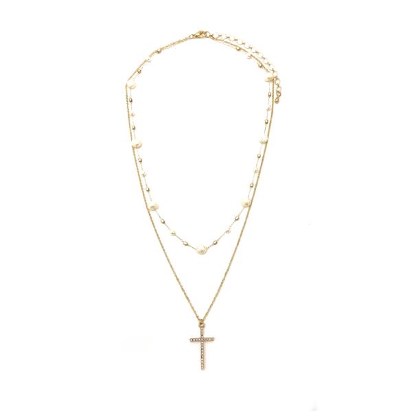 2 LYR SHORT CROSS PENDANT NECKLACE