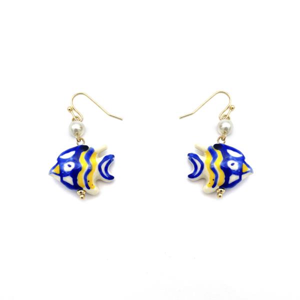 PEARL CERAMIC FISH DANGLE EARRING