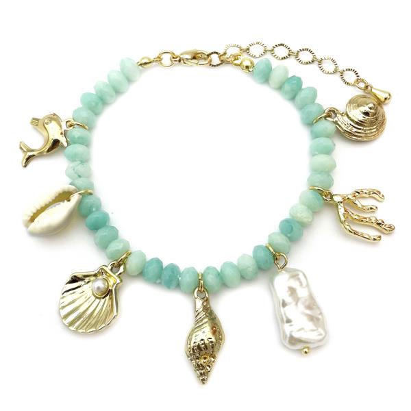 SEA LIFE GLASS BEAD CHARMS BRACELET