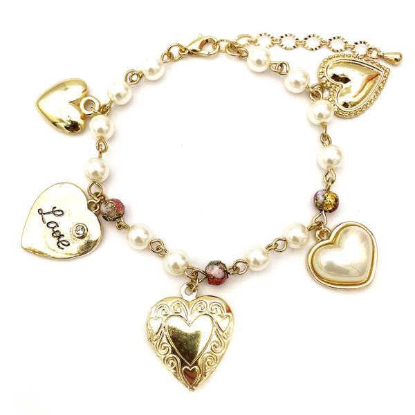 METAL CHAIN HEART CHARMS BRACELET