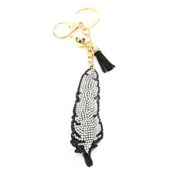 RHINESTONE FEATHER KEYCHAIN WITH TASSEL