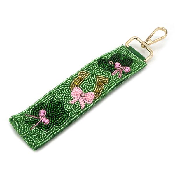 SEED BEAD STAIN PATRICK`S DAY CLOVER KEYCHAIN