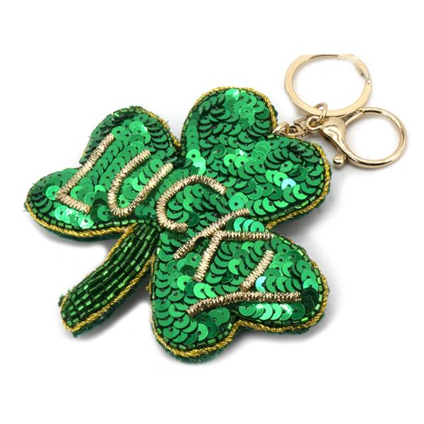 SEED BEAD SEQUIN STAIN PATRICK`S DAY CLOVER LUCKY KEYCHAIN