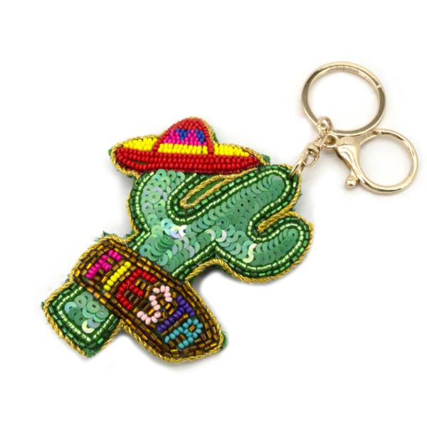 SEED BEAD SEQUIN CACTUS KEYCHAIN