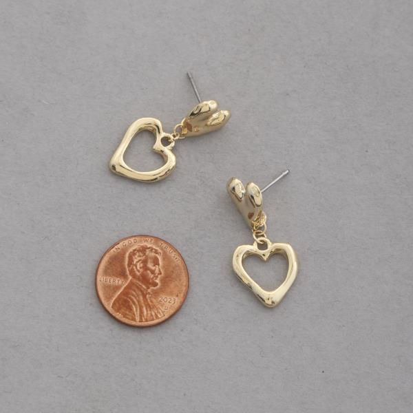 DOUBLE METAL HEART DANGLE EARRING