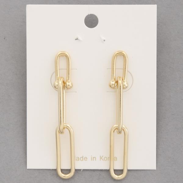 LONG OVAL LINK METAL DANGLE EARRING