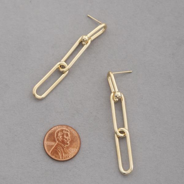 LONG OVAL LINK METAL DANGLE EARRING