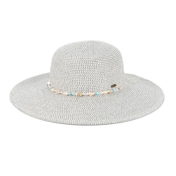 CC WIDE BRIM SUN HAT WITH SHELL & BEAD TRIM BAND