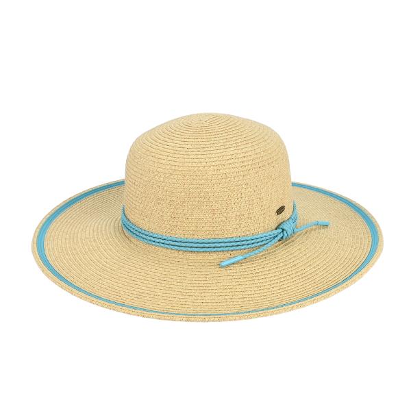 CC WIDE BRIM SUN HAT WITH ROPE STRING TRIM BAND