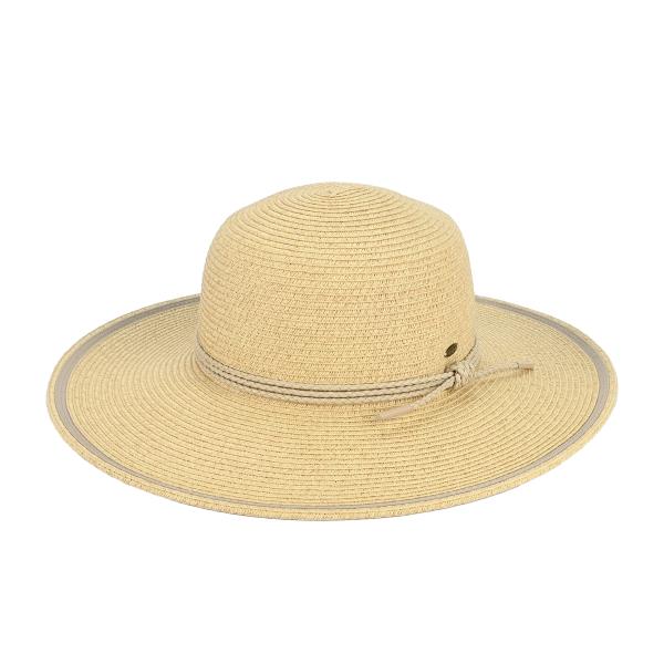 CC WIDE BRIM SUN HAT WITH ROPE STRING TRIM BAND