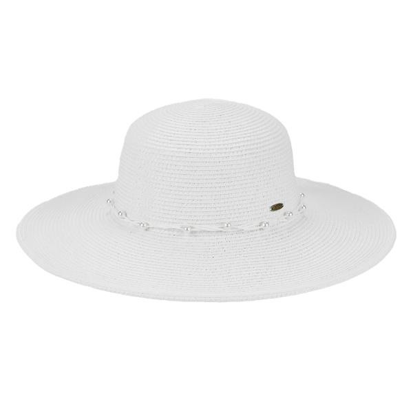 CC WIDE BRIM SUN HAT WITH PEARL TRIM BAND